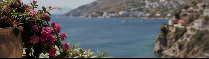 A coastal view with flowers.